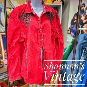 Red Ranch Y2K embroidered pearl snap sz XXL shirt A53
